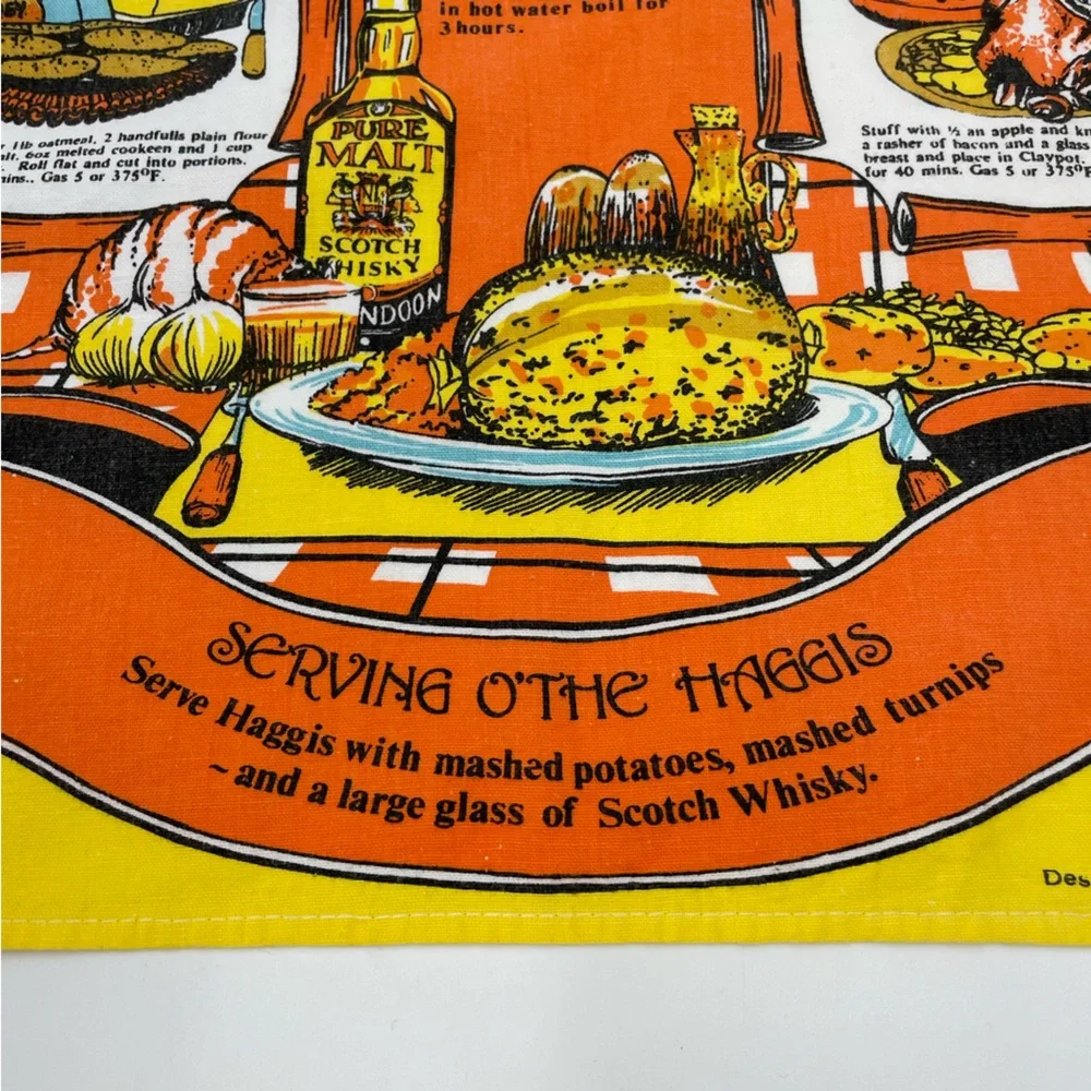 Vintage Scotland Tea Towel Traditional Recipes Haggis Kitsch Retro Kitchen Linen